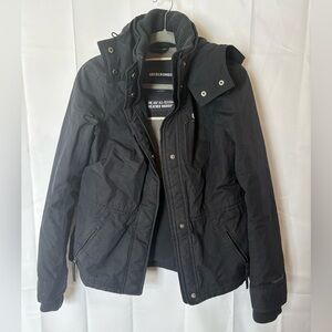 Abercrombie Dark Navy Winter Coat with Hood and Pockets  - Size L